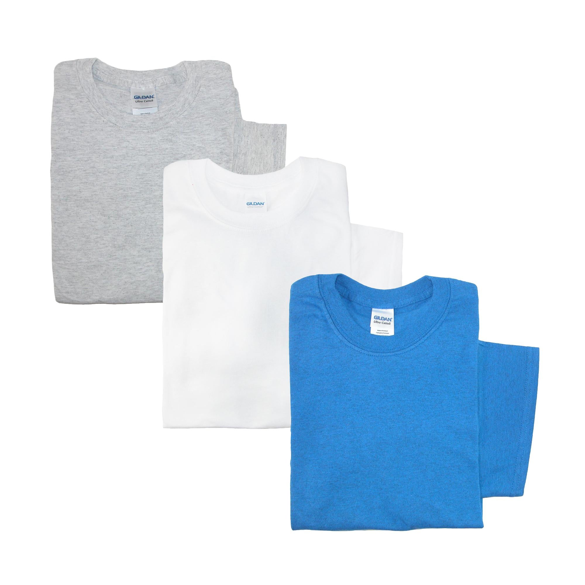 

Мужская хлопковая футболка с круглым вырезом (упаковка из 3 шт.) Gildan, цвет grey, royal, white