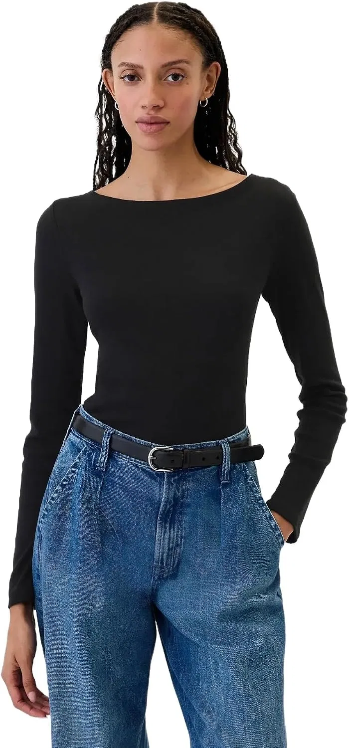Футболка с круглым вырезом, длинный рукав, Favorite Boat Neck, GAP, черный
