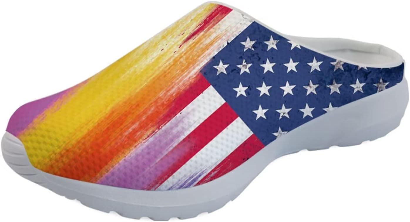 

Женские слипоны-кроссовки Forchrinse с тропическим ананасом и плюмерией, дышащие, для ходьбы, сабо, домашние и пляжные тапочки, обувь для медсестер, легкие, Tie Dye American Flag