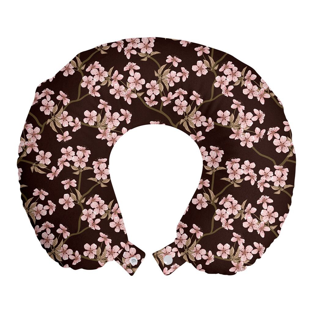 

ABAKUHAUS Cherry Blossom Travel Pillow Поддержка шеи, Японский сад, Пенопластовые дорожные принадлежности для самолета и автомобиля, 30x30 см, Коричнево-бледно-кофейный