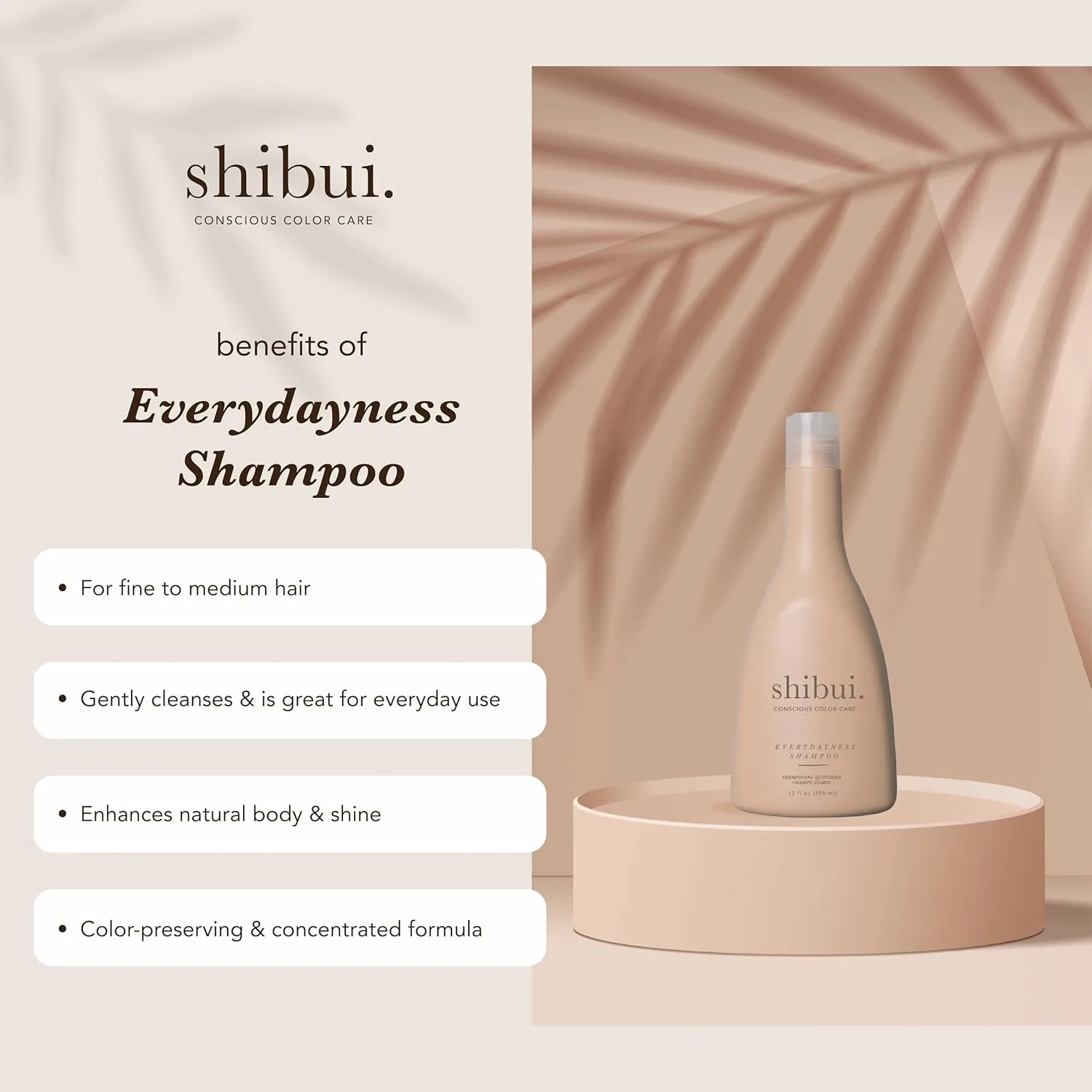 Шампунь SHIBUI Everydayness, мягкое средство для ежедневного очищения с розовой водой и саке, подходит для тонких и средних волос, безопасен для окрашенных волос и не содержит силиконов. 355 мл (.) — фото 2