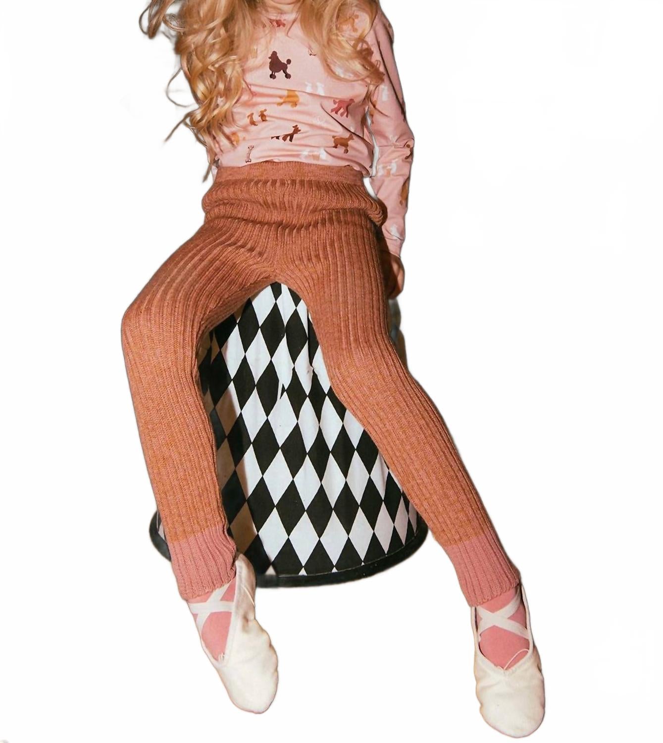 

Ребристые леггинсы из мериносовой шерсти розового цвета HEBE Clothing