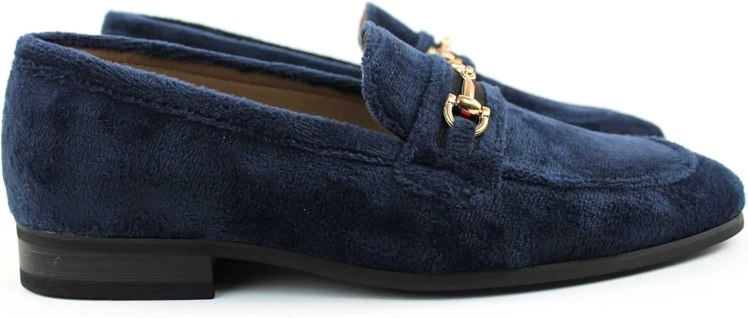 Лоферы синие вельветовые с золотой пряжкой, Navy Blue AZAR MAN — фото 2