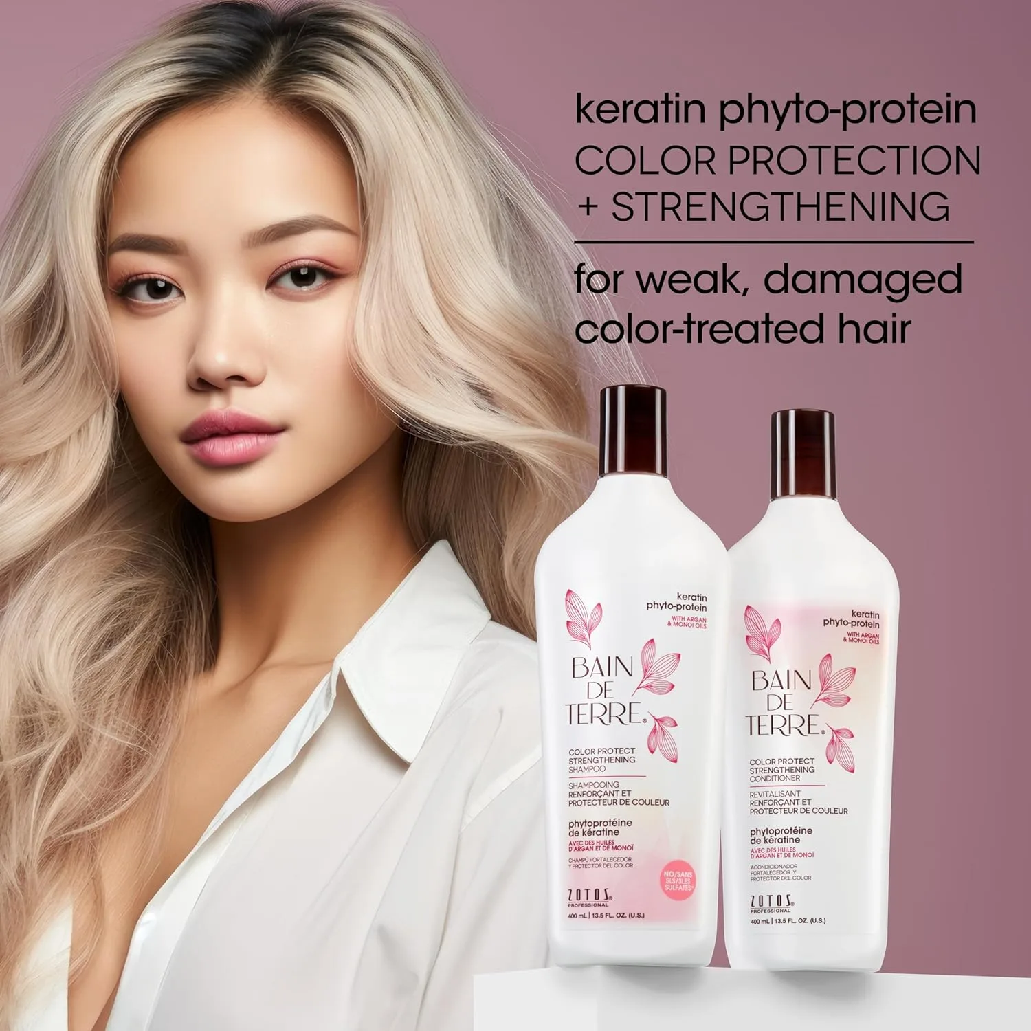 Укрепляющий кондиционер Bain de Terre Keratin Phyto-Protein Color Protect для окрашенных и ослабленных волос, без сульфатов и парабенов. 1000 мл (.) — фото 4