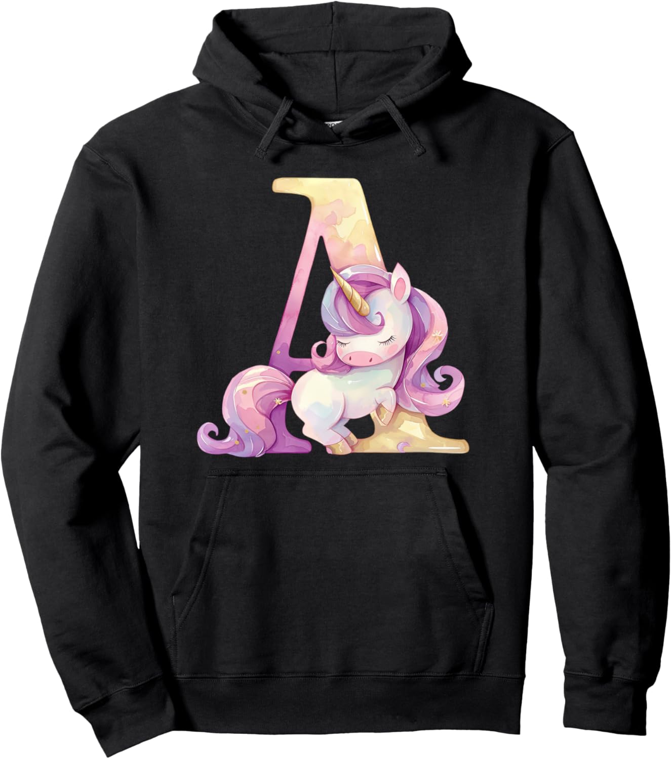 

Толстовка единорога с первой буквой алфавита для дня рождения, толстовка с монограммой A Unicorn Alphanet Tees Nyc, черный