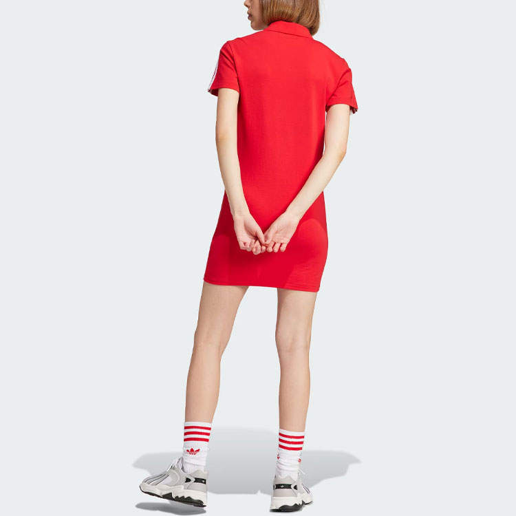 Женское платье с короткими рукавами светло-алого цвета Adidas Originals — фото 4