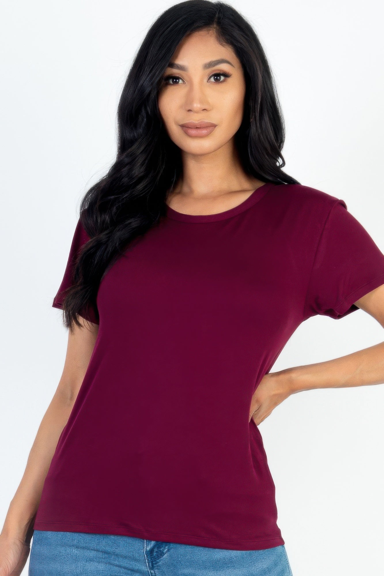 

FASHNZFAB Женская базовая футболка с коротким рукавом, цвет burgundy