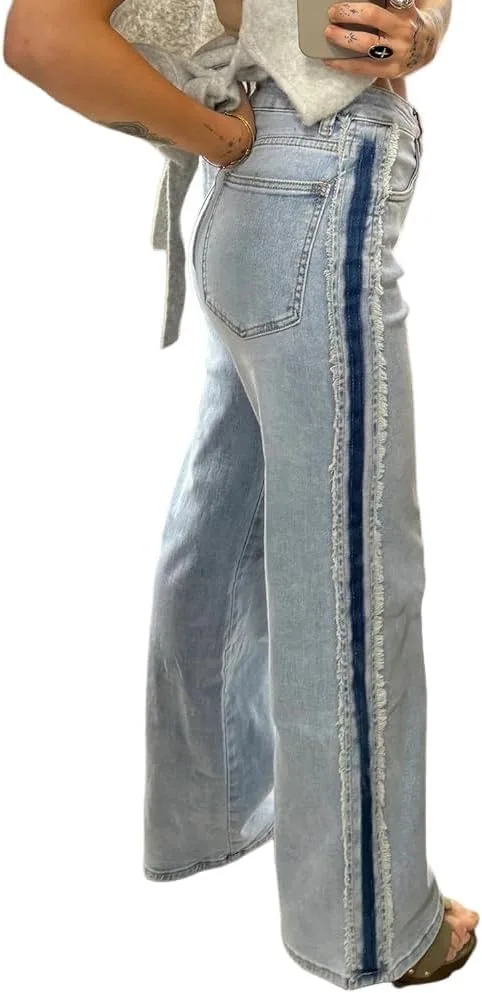 

EARKOHA женские джинсы Beau Blue с контрастной полосой и прорезями по бокам