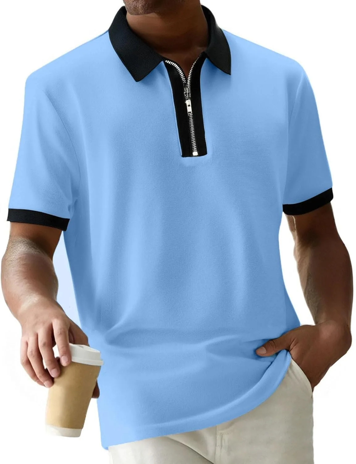 

Мужская поло с молнией, короткий рукав, S-2XL