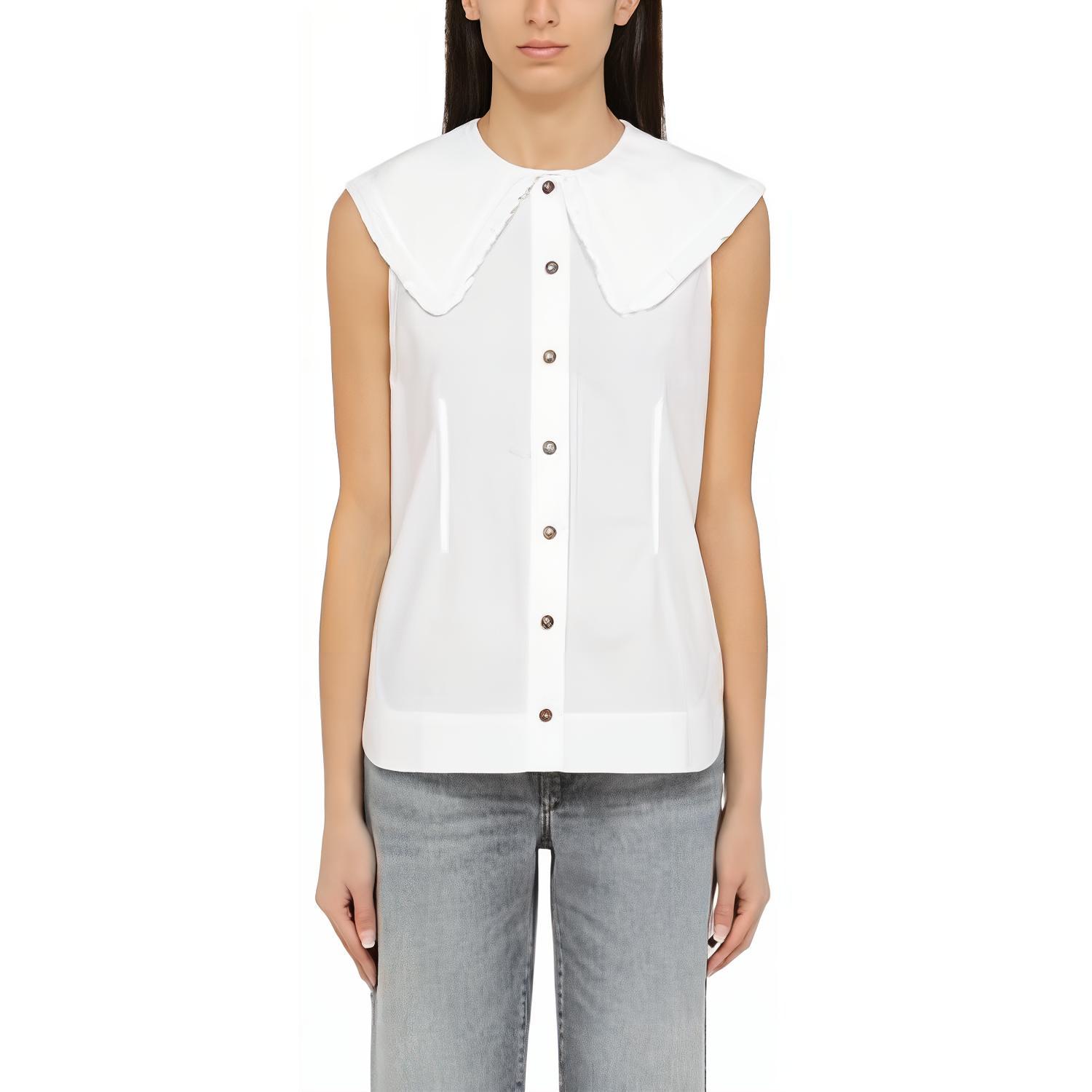 

Блузка без рукавов с оборками Ganni, белый