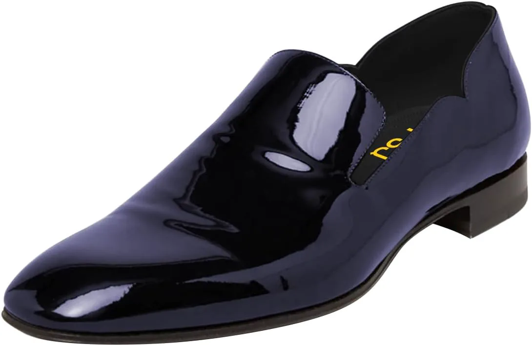 

Мужские лоферы FSJ из блестящей лакированной кожи, без шнуровки, с закрытым носком, боковыми V-образными вырезами, удобные, для бизнеса, вечеринки, официальных мероприятий, стильные туфли-слипоны, размеры 4-16 US, синий