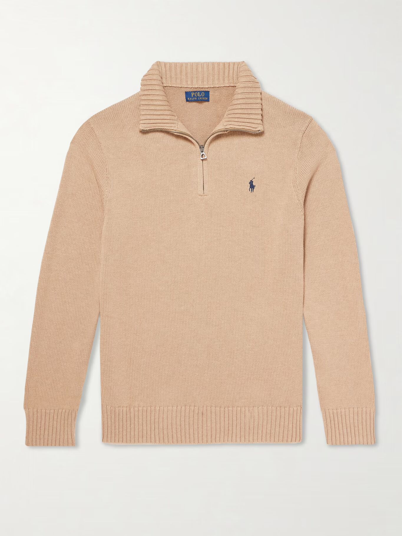 

Хлопковый свитер с вышитым логотипом и полумолнией POLO RALPH LAUREN, коричневый