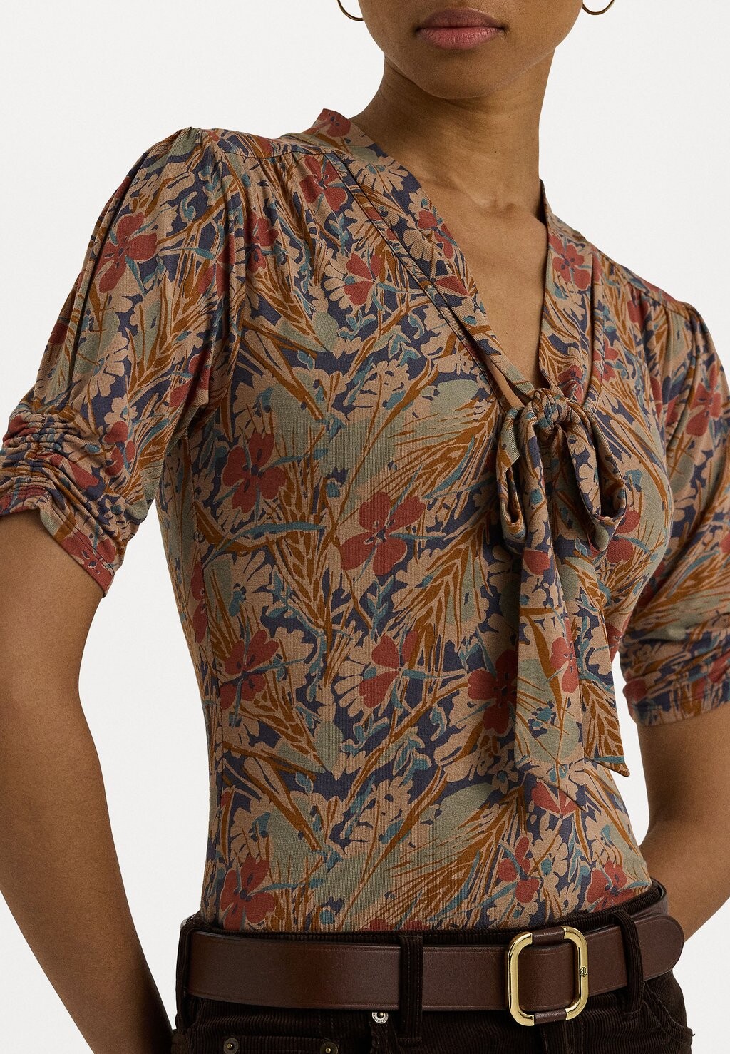 

Футболка с принтом FLORAL JERSEY TIE NECK TOP Lauren Ralph Lauren, кремовый