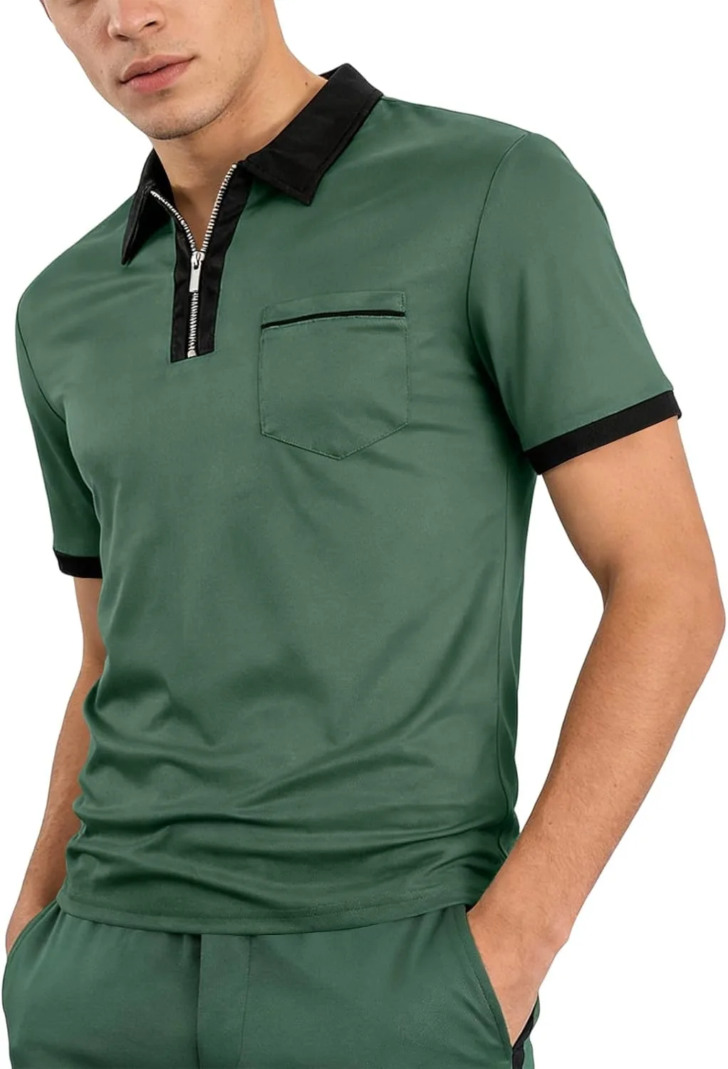 Slim Fit Polo для мужчин, короткий рукав, с карманом