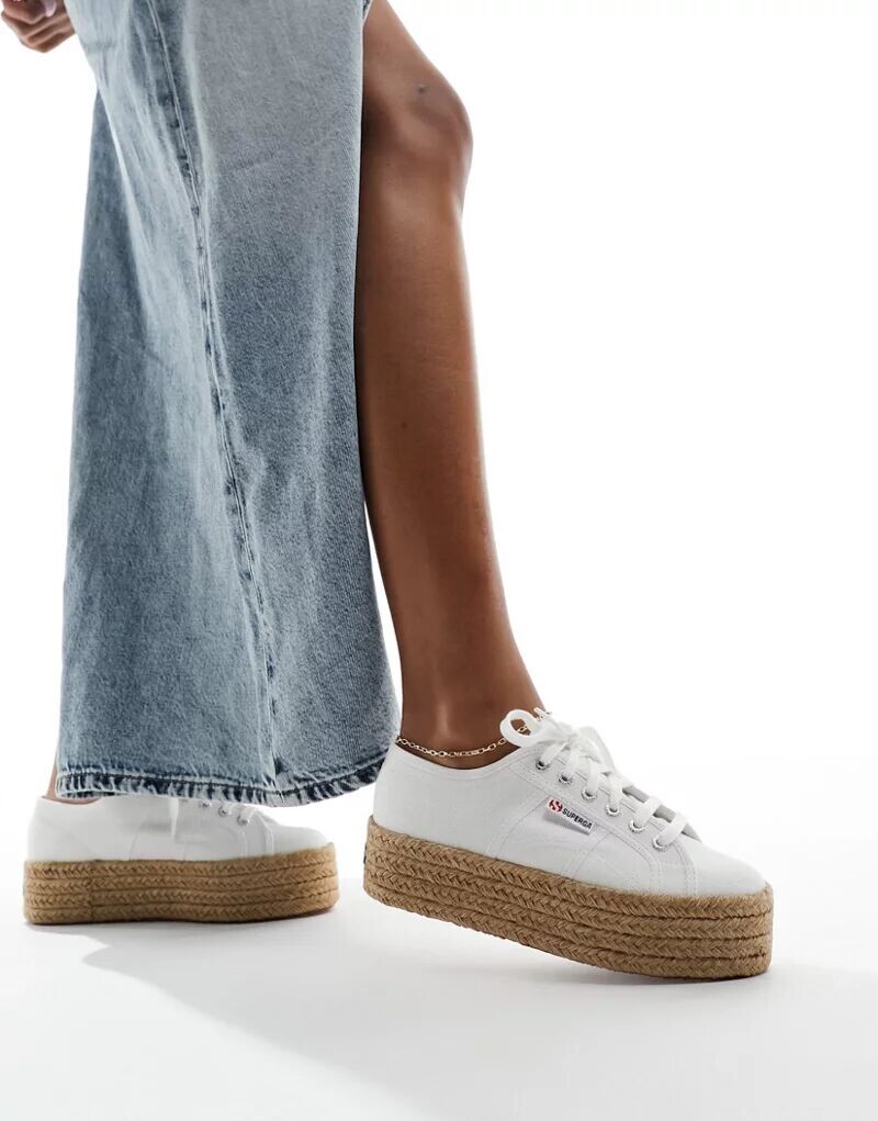 Белые эспадрильи на плоской платформе Superga 2790