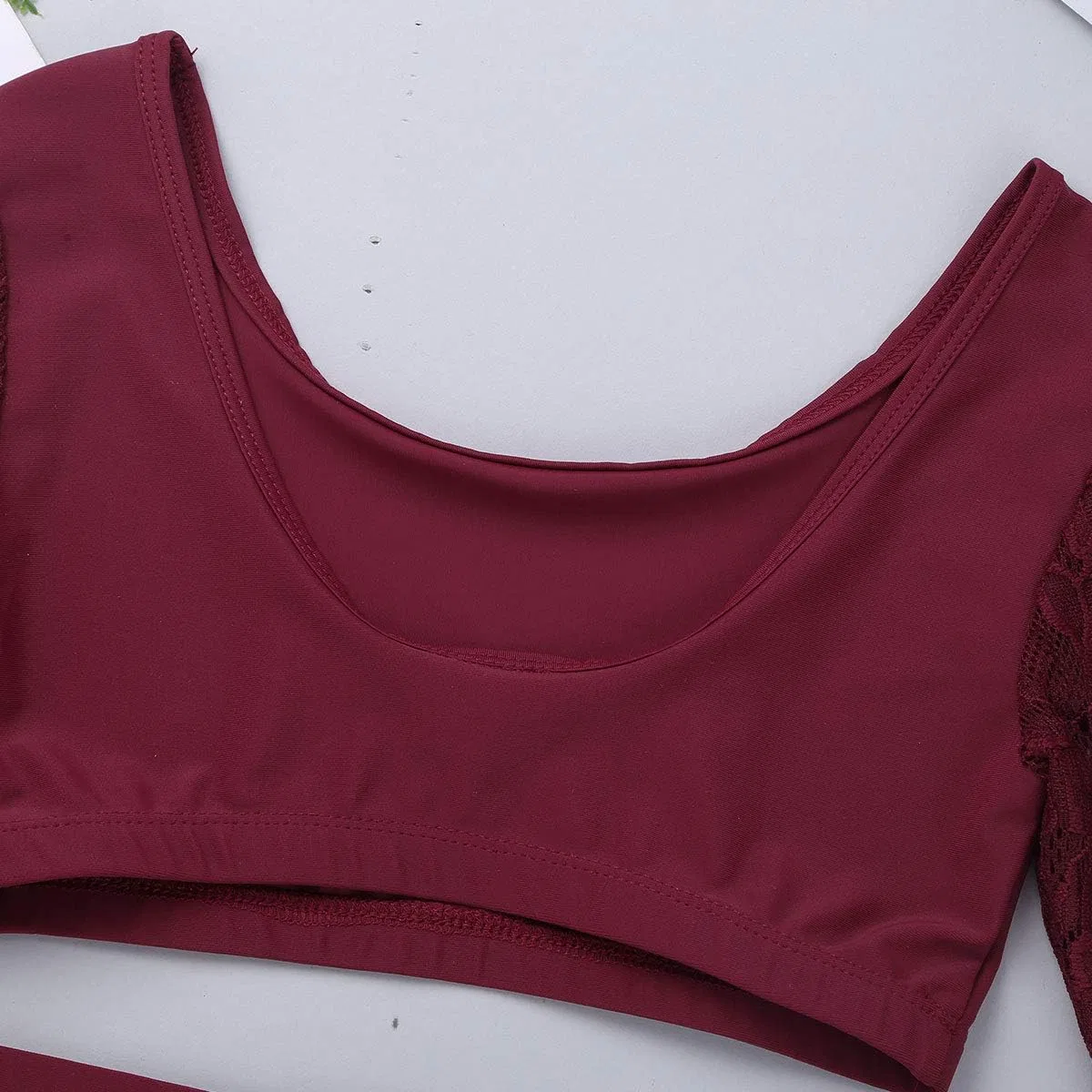 Детский спортивный комплект из топа и шорт YiZYiF, Zo Long Sleeve Burgundy — фото 3