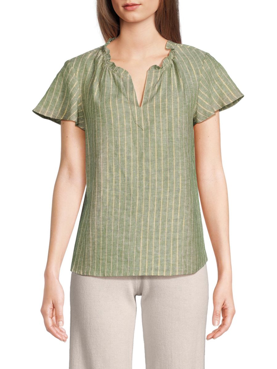 

Полосатый топ из льняной смеси Saks Fifth Avenue, цвет Prairie Sage