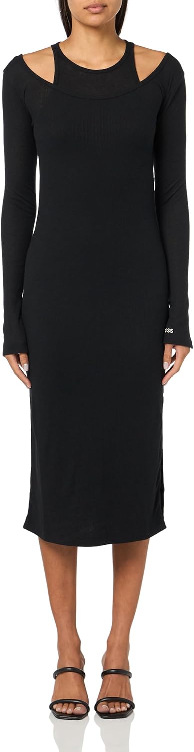 

Женское приталенное платье-миди Ecna из меланжевого рубчика от BOSS, Black Oil