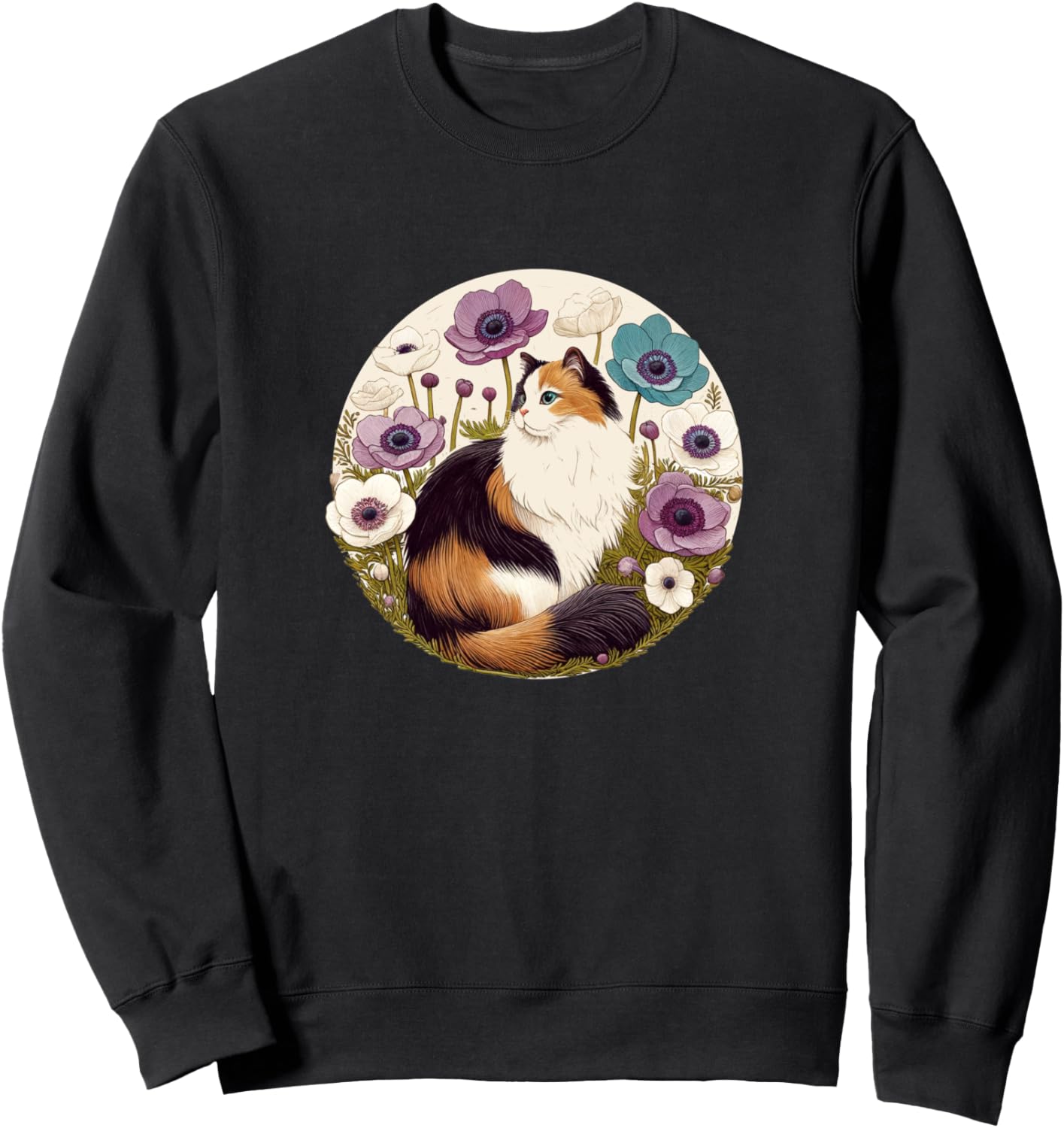 

Милая толстовка с изображением кошки калико и цветочным рисунком Calicos Bubb, черный