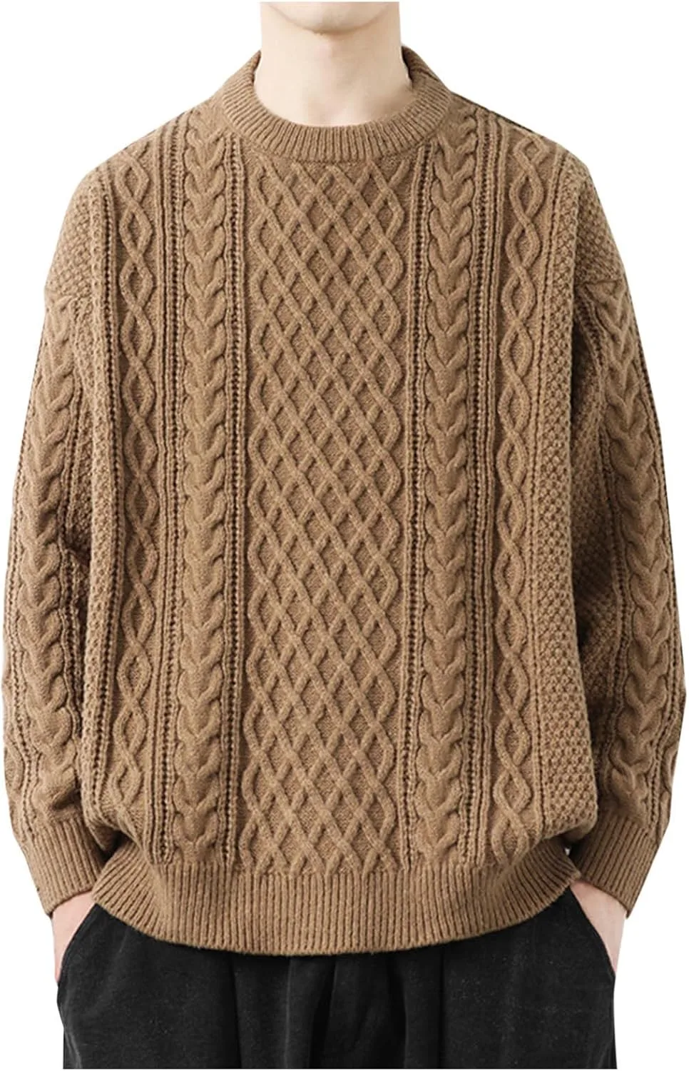 

Мужской свитер с косой вязкой и длинными рукавами AQAYL