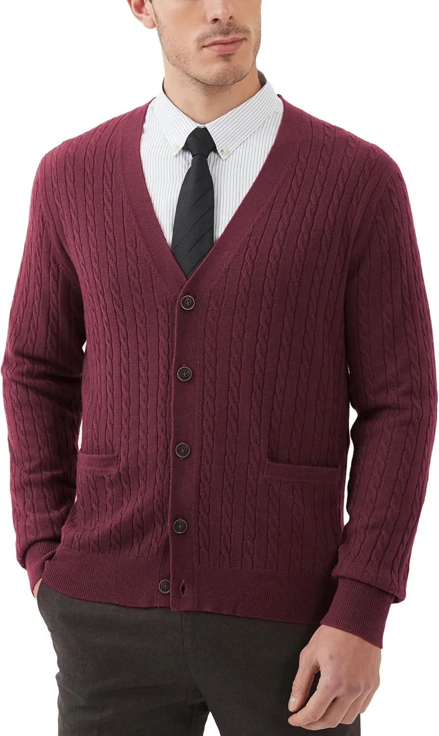 

Мужской кардиган Kallspin из шерстяной смеси с V-образным вырезом и карманами