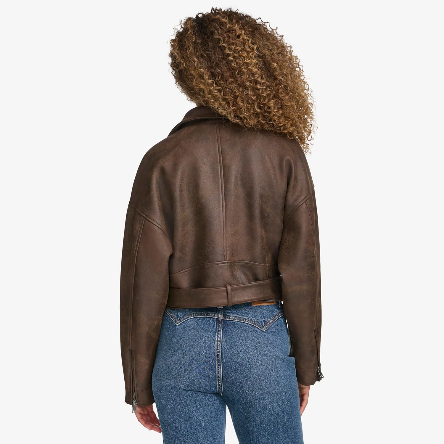 Женская укороченная косуха Levi's из искусственной кожи, темно-коричневый — фото 4