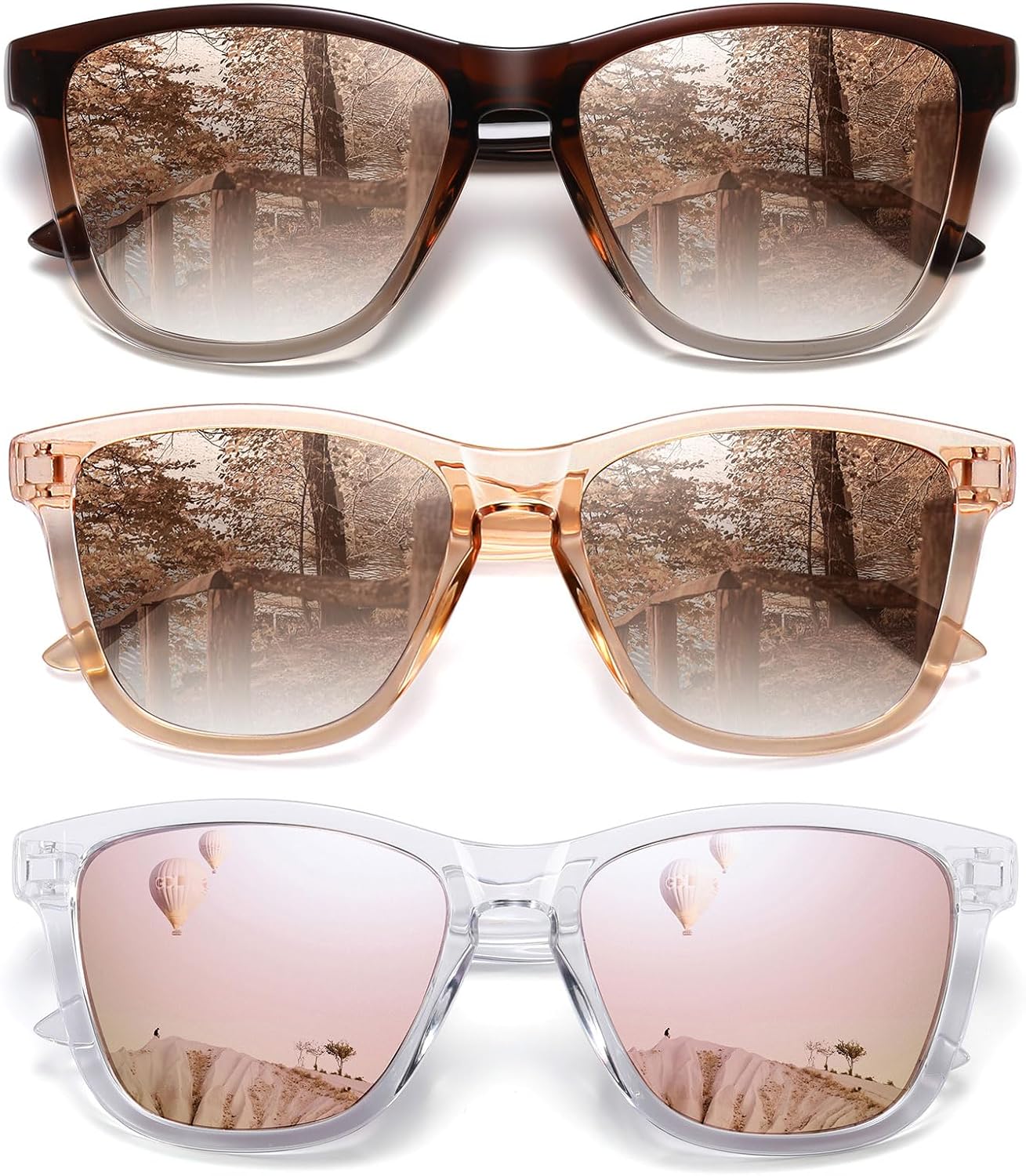 

Поляризованные солнцезащитные очки MEETSUN для женщин и мужчин, классический ретро-дизайнерский стиль, модные, защита UV400, 3 Pack Brown Gradient + Light Brown + Pink Mirrored