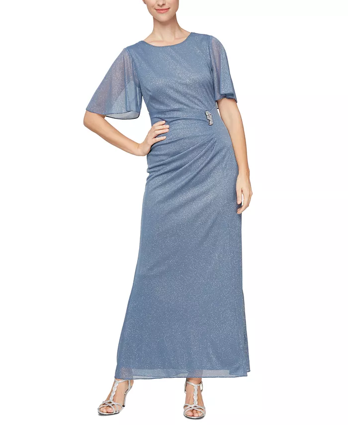 

Миниатюрное платье с блестящей сеткой и рюшами SL Fashions, синий