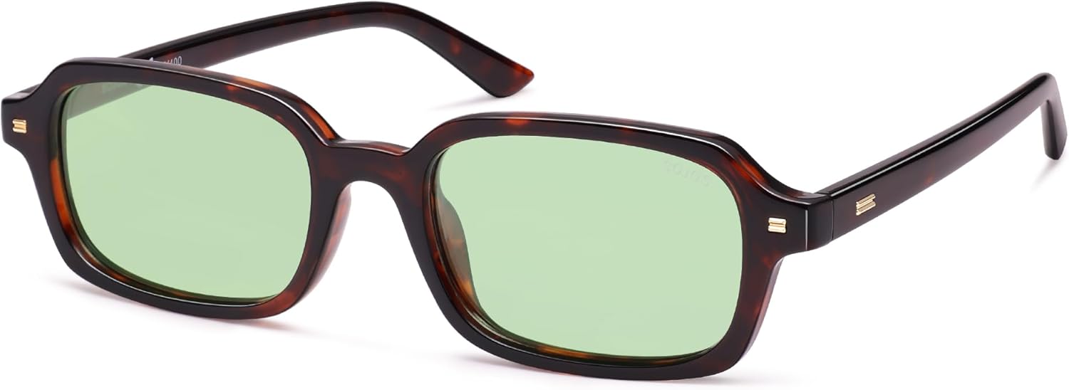 

SOJOS Модные прямоугольные поляризованные солнцезащитные очки для женщин и мужчин, маленькие, в стиле ретро, ​​тонкие, квадратные, модель SJ2610, Dark Brown/Light Green Tint