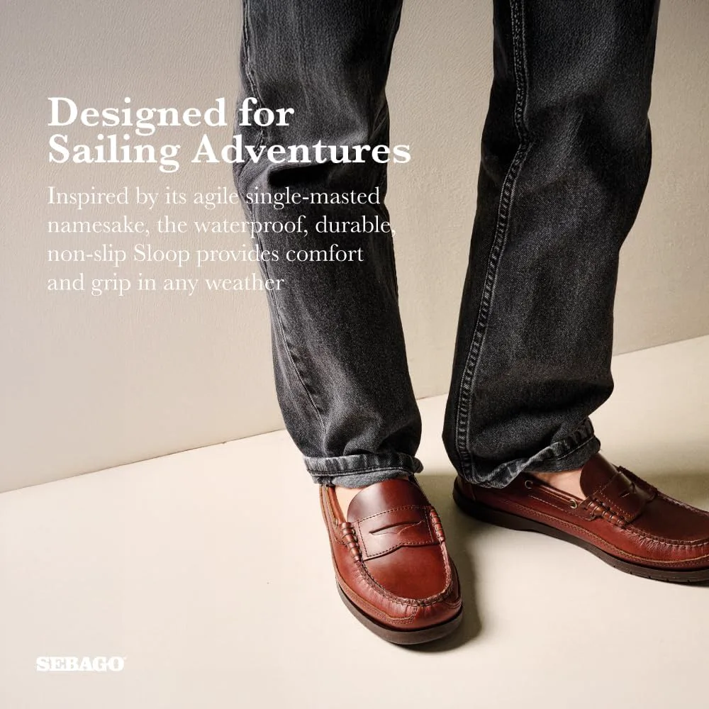 Водонепроницаемые лодочные туфли Sebago Sloop - мокасины в стиле лоферов из полноценной кожи с плотной кожаной подкладкой и резиновой подошвой, не оставляющей следов и не скользящей, коричневый — фото 3