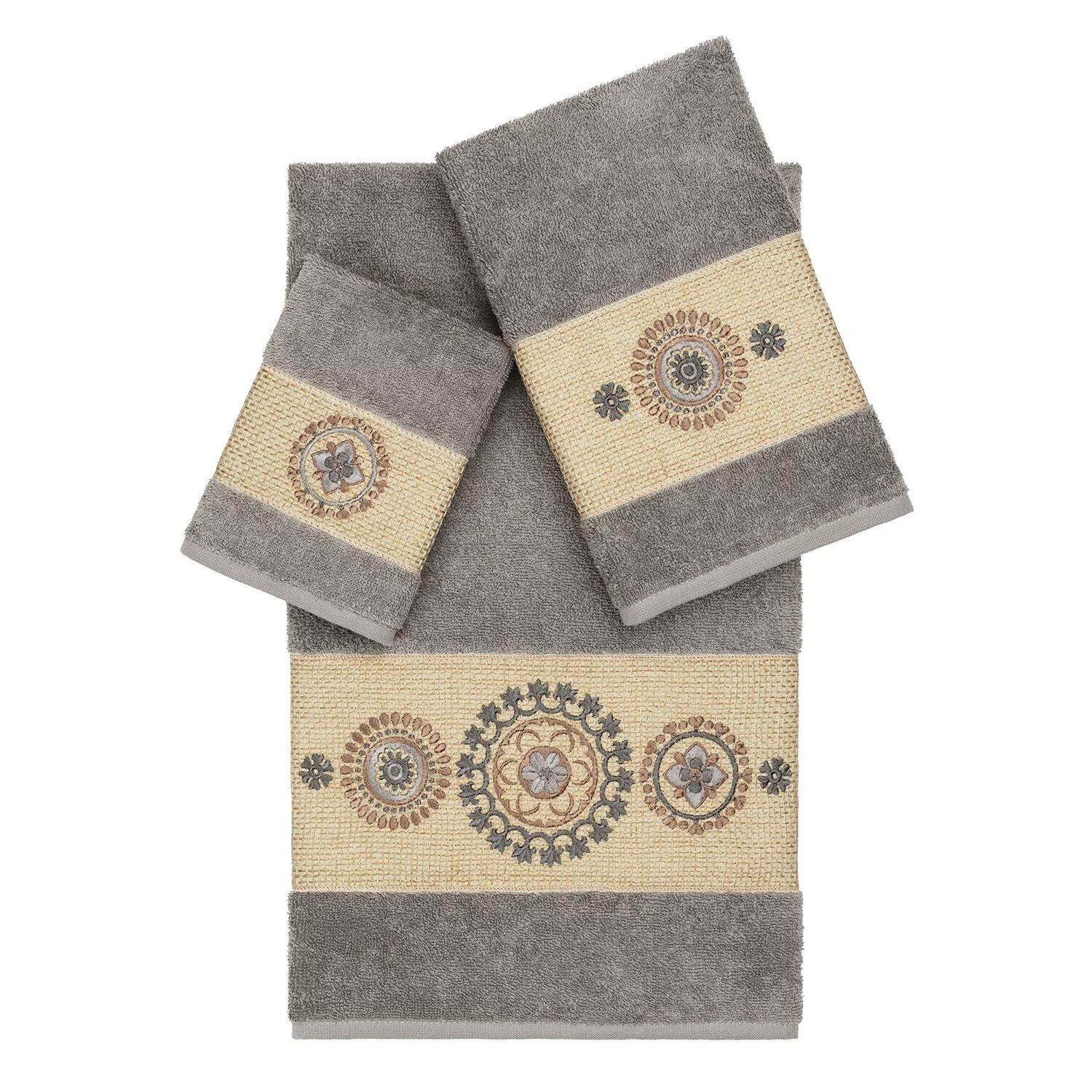 

Linum Home Textiles Набор полотенец из 3 предметов из турецкого хлопка с украшением Isabelle, темно-серый