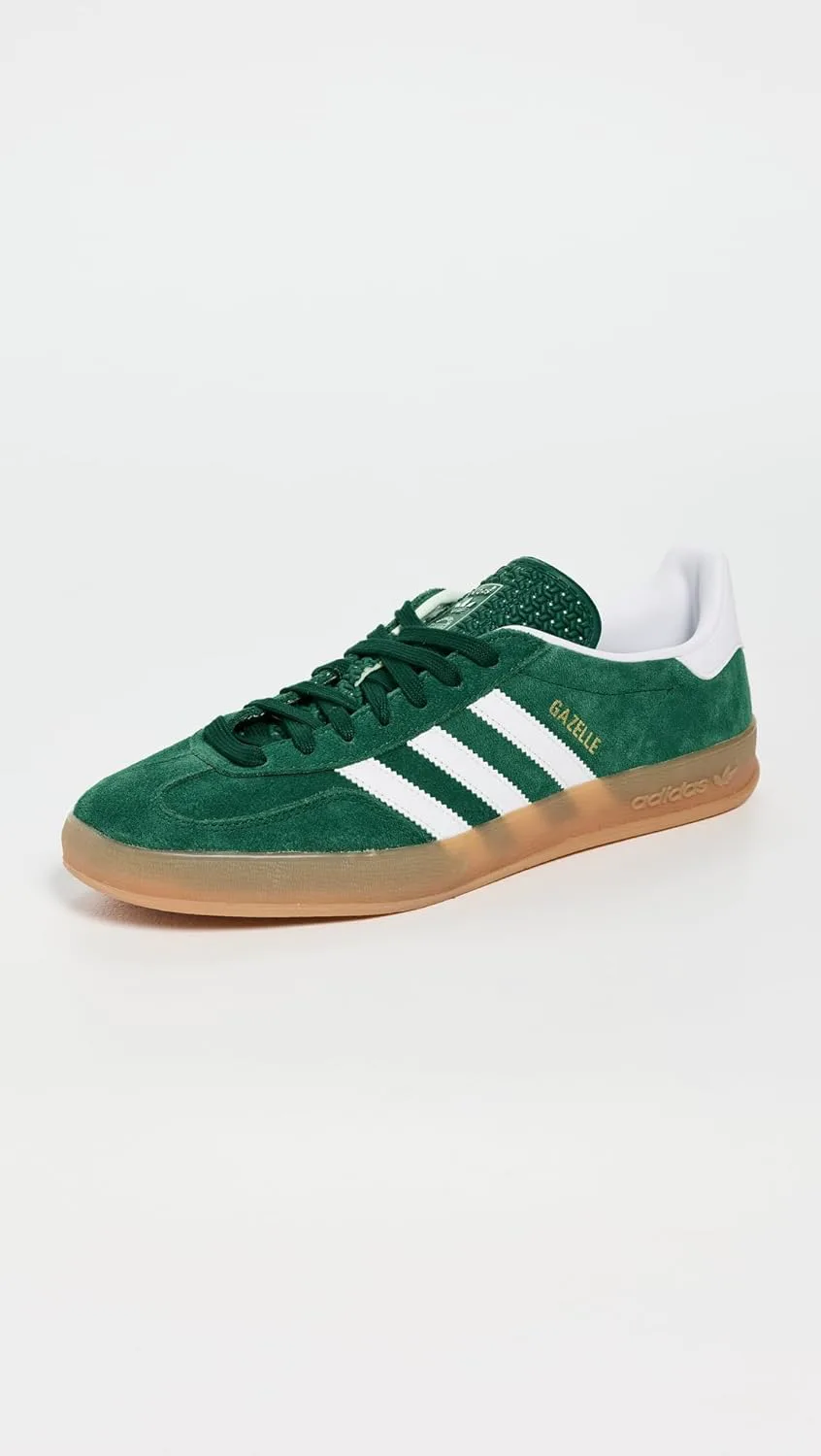 Мужские кроссовки Adidas Gazelle Indoor с шнуровкой, повседневные - зеленые, зеленый/белый — фото 2