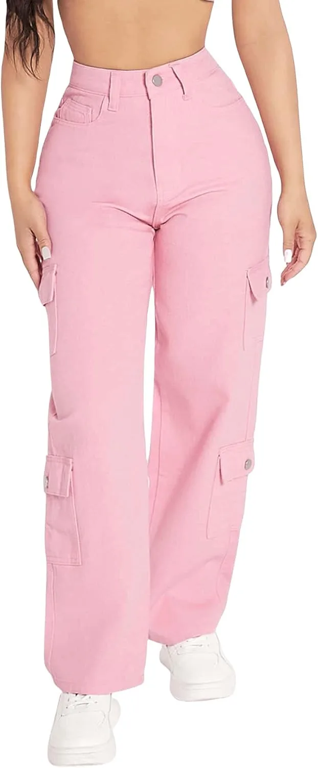 

WDIRARA Женские карго джинсы с высокой талией и прямыми штанинами