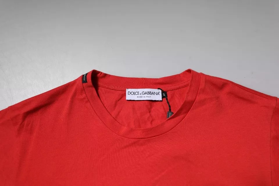 Красная хлопковая футболка с круглым вырезом и нашивкой-логотипом DG Dolce & Gabbana — фото 4