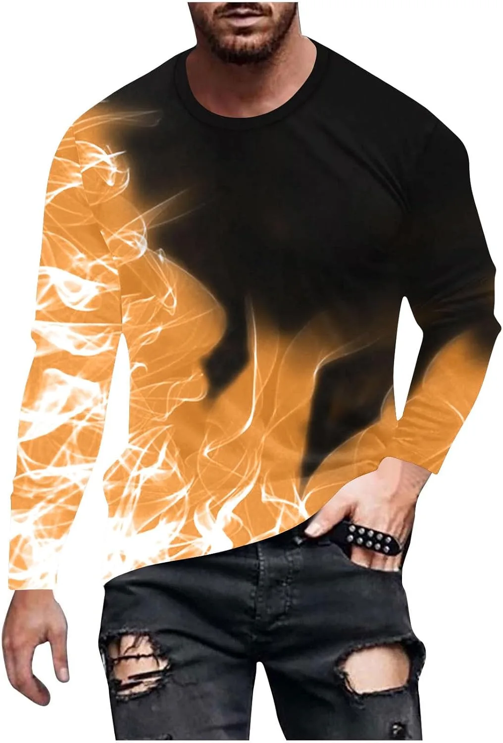 

Xiaojake Футболка для мужчин Big and Tall с длинным рукавом и 3D принтом в виде пламени Xiaojmake