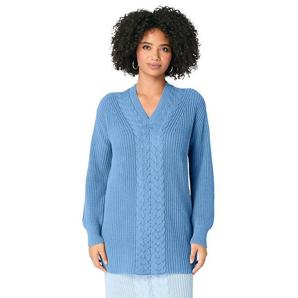 

Женский свитер с V-образным вырезом и косой вязкой plus size Roaman'S, Soft Sky