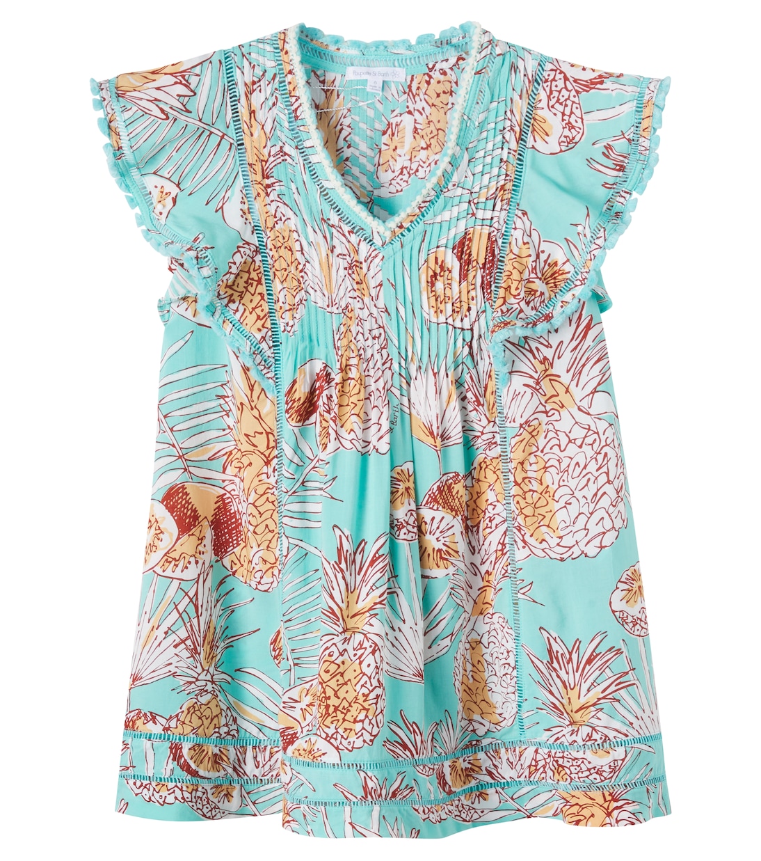 

Камелия плиссированное платье с цветочным принтом Poupette St Barth Kids, Mint Karibia