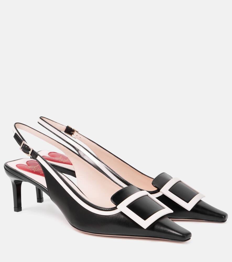 Кожаные лодочки-слинги на каблуке Viv' Canard Roger Vivier, B999(NERO)+C019(CIRE')