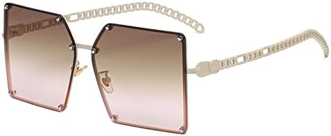 

Солнцезащитные очки с градиентным переходом цвета 2027 года, металлические, увеличенные, квадратные, модная оправа, заклепки, линзы, дужки из сплава, цепочка MTZJH, Brown Pink