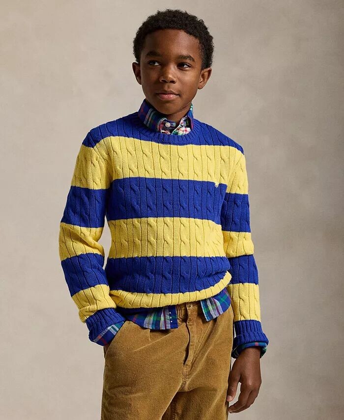 

Полосатый хлопковый свитер косой вязки для больших мальчиков Polo Ralph Lauren, мультиколор