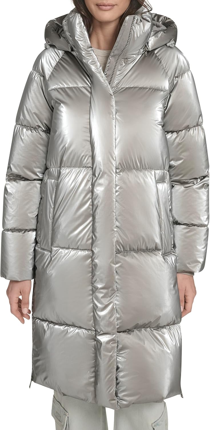 

Levi's Женская утепленная куртка Cloud Puff с капюшоном средней длины, Silver