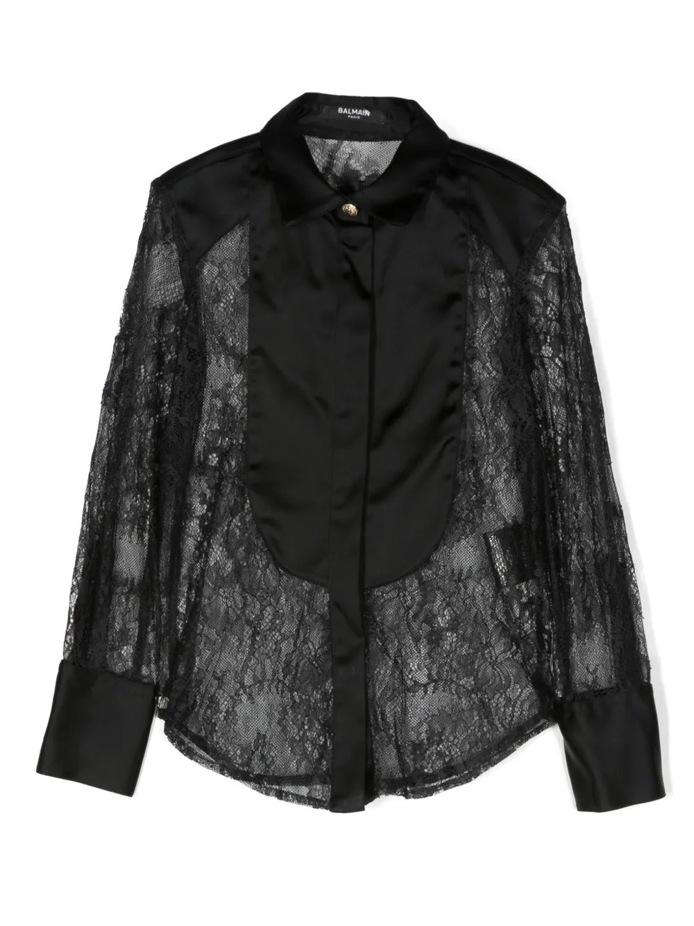 

Кружевная рубашка со вставками Balmain Kids, черный