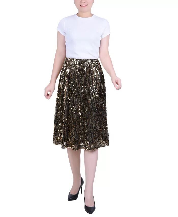 

Миниатюрная юбка длиной до колена с блестками NY Collection, золото