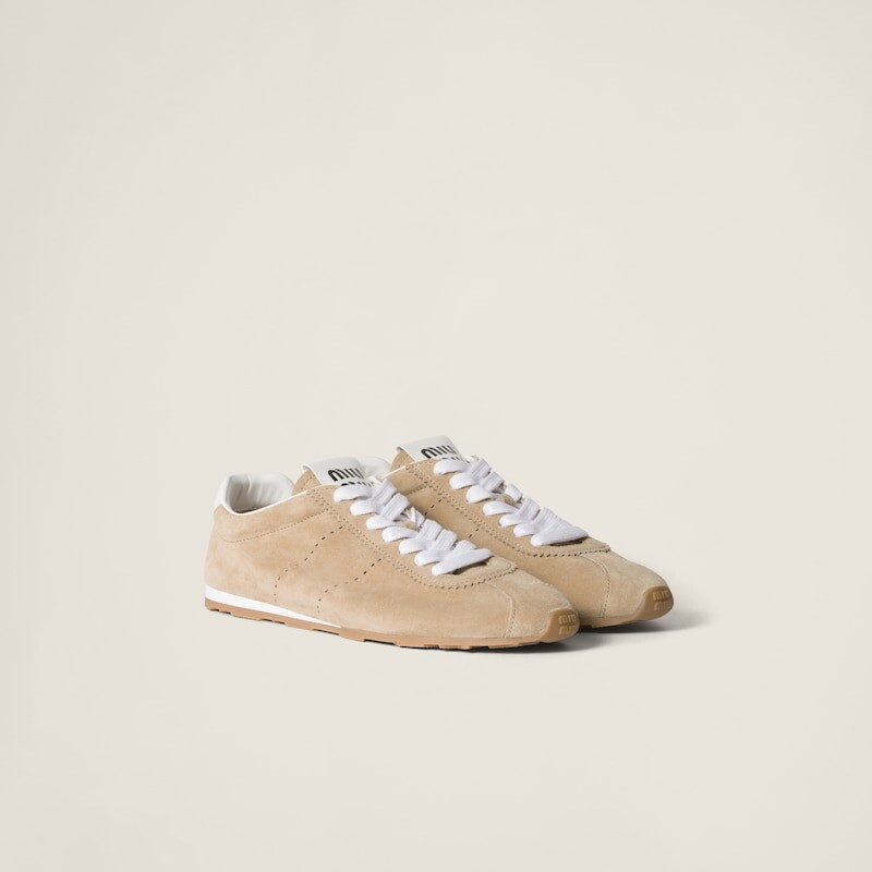 Кроссовки Plume из замши Miu Miu, бежевый