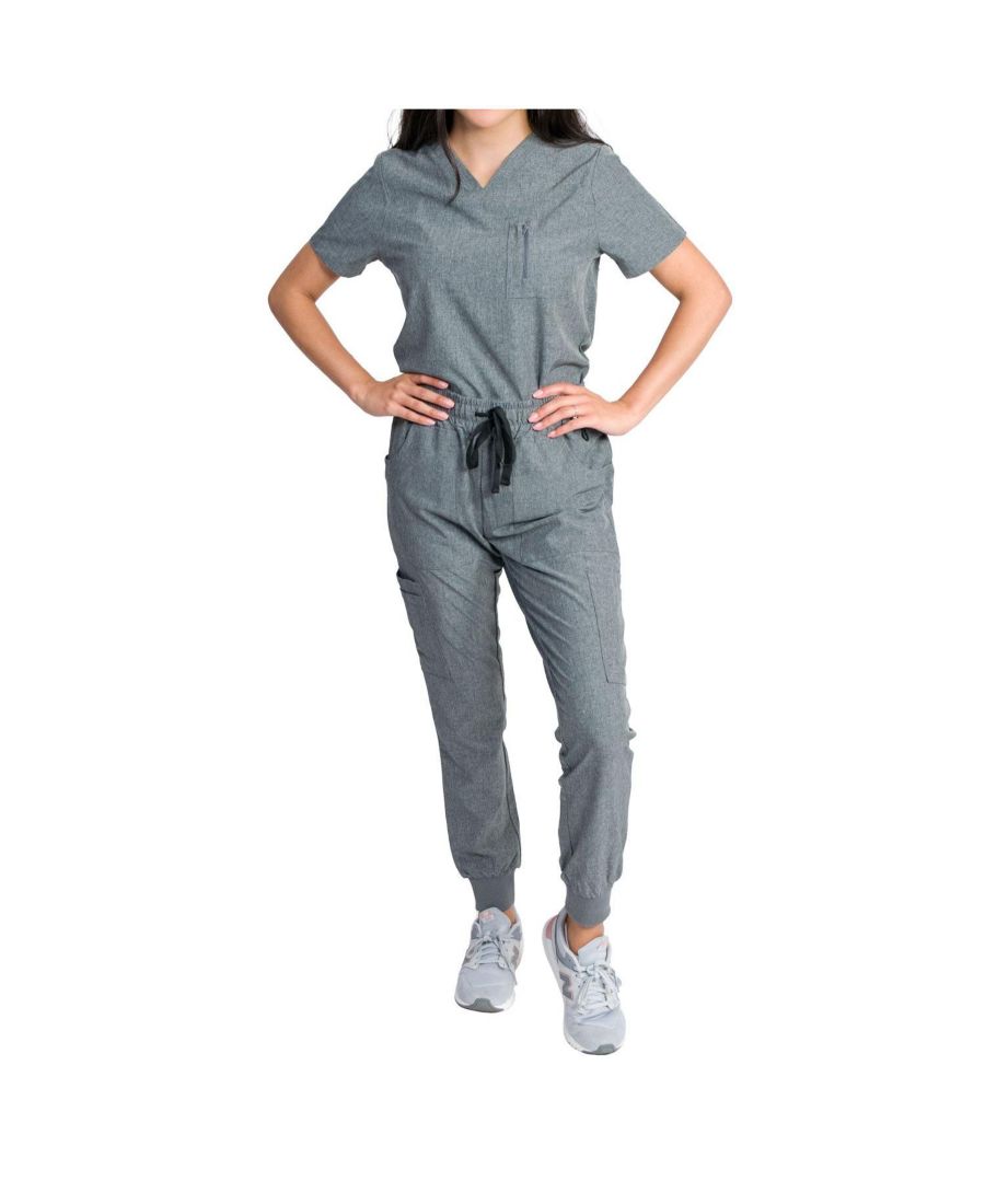 

Женский медицинский комплект Fleur Stretch с топом на молнии с нагрудным карманом и джоггерами с трикотажными ребристыми манжетами Medgear, Graphite