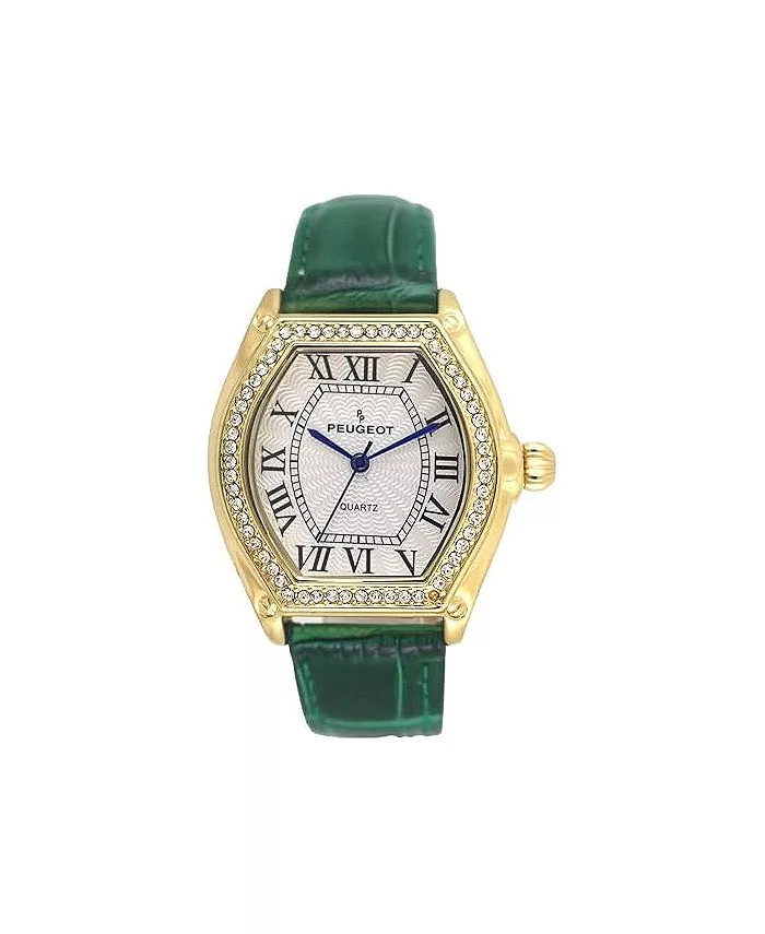 

Женские часы 36 мм, зеленые, бочкообразный корпус Tank, кожаный ремешок Peugeot
