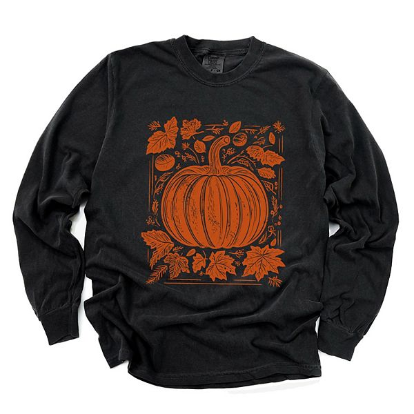 

Футболка с длинным рукавом Pumpkin with leaves distressed, женская, окрашенная в готовом виде Simply Sage Market, Black