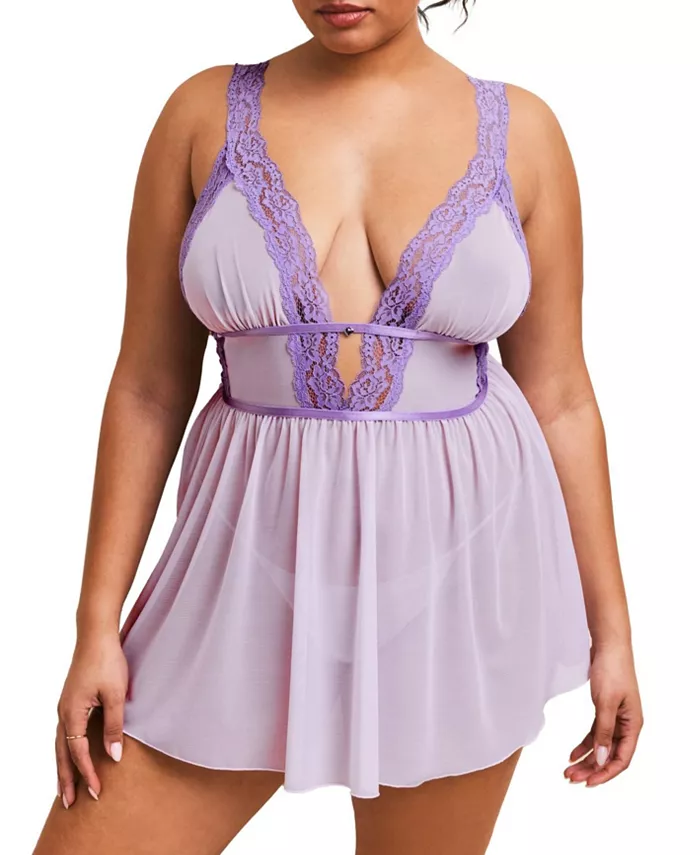 

Комплект нижнего белья Adalee Babydoll и стринги больших размеров Adore Me, фиолетовый