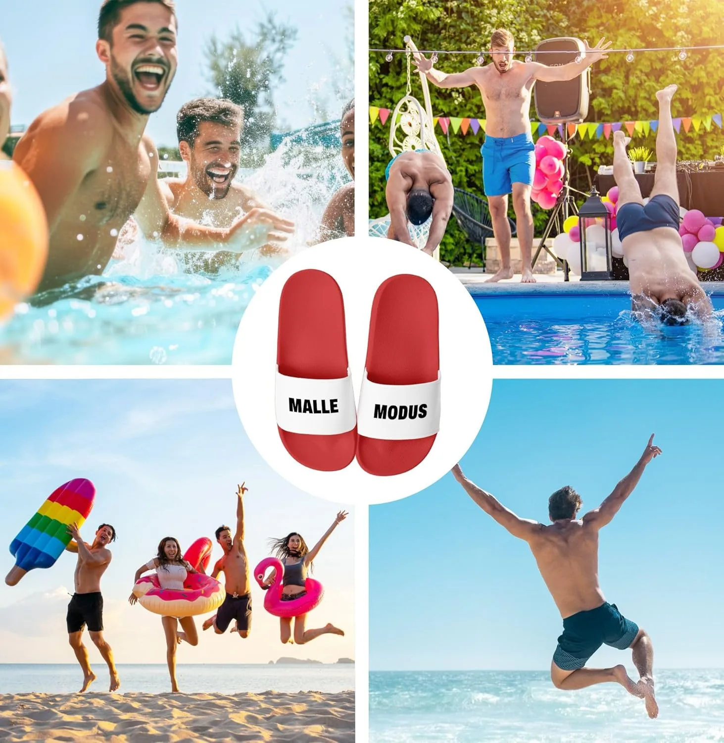 Мужские банные тапочки MoonWorks с надписью "Mallorca Mode" - праздничные купальные сандалии для группового отдыха, мужские и унисекс, красно-белые, размер 38 — фото 2
