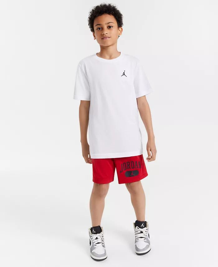

Футболка с вышивкой Big Boys Jumpman Air и шорты с сетчатым логотипом Jordan, белый